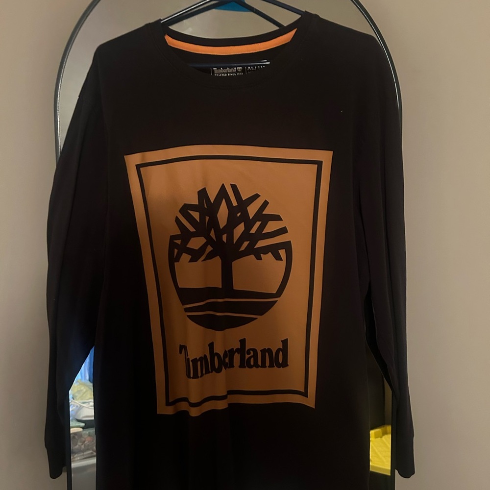Timberland Black Long Sleeve Shirt with Orange Logo